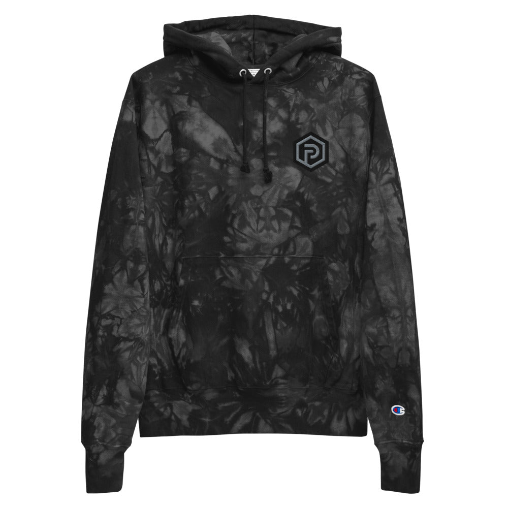 Black Hexagon Champion tie-dye hoodie